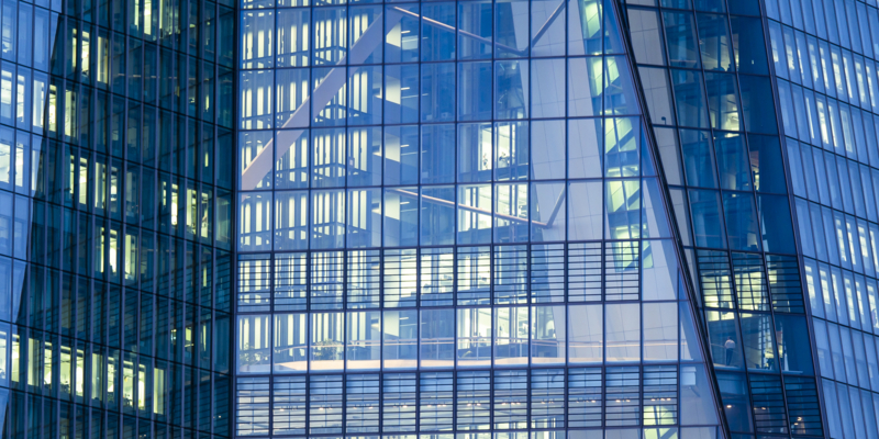 Germany, Hesse, Frankfurt, European Central Bank, detail of glass façade